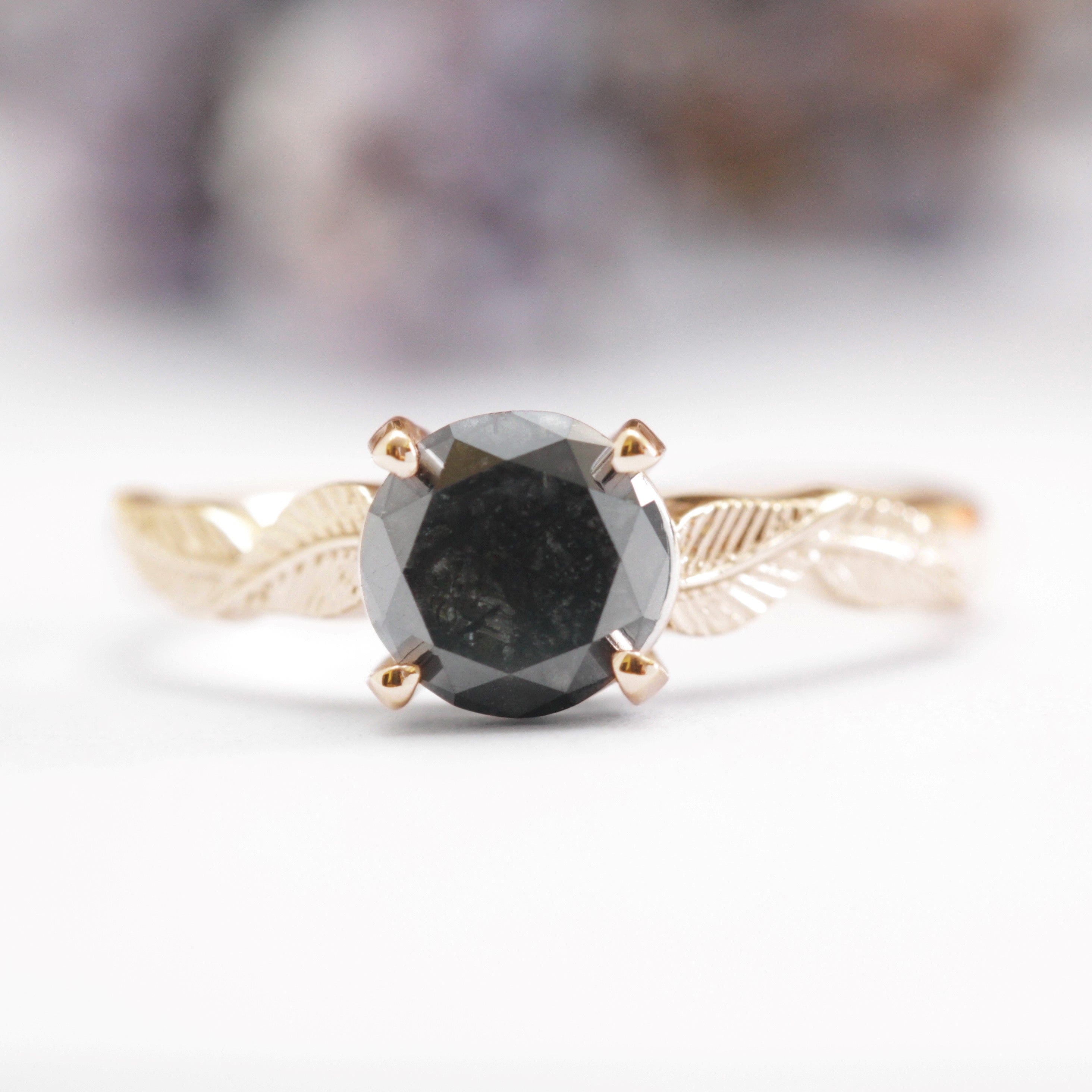 Black Diamond Leaf Engagement Ring - Vinny & Charles