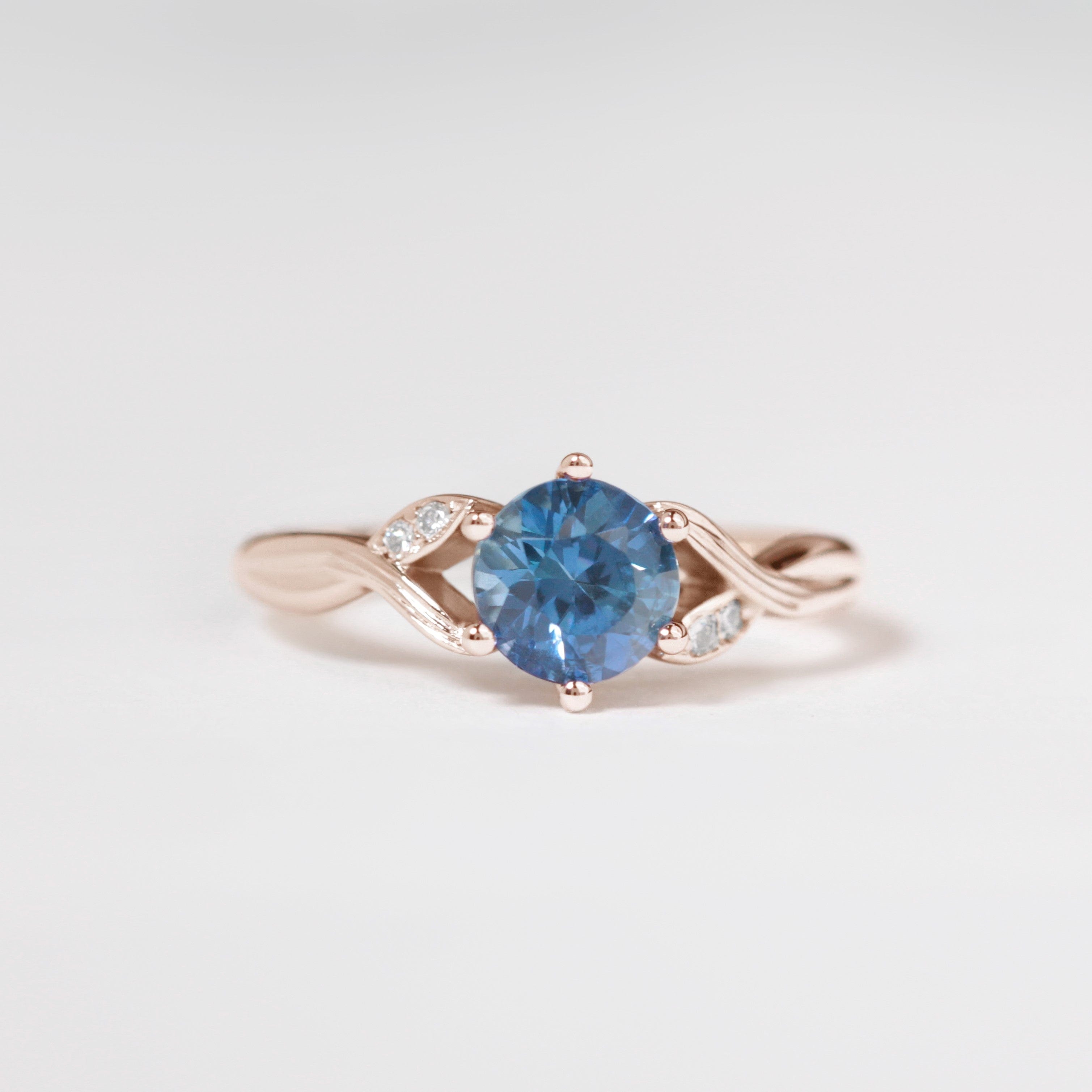 nature inspired lab created blue sapphire ring with diamonds rose gold
