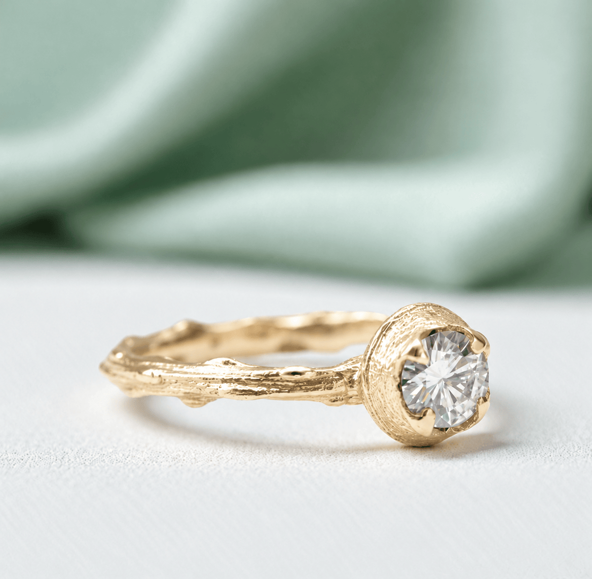 moissanite twig ring yellow gold