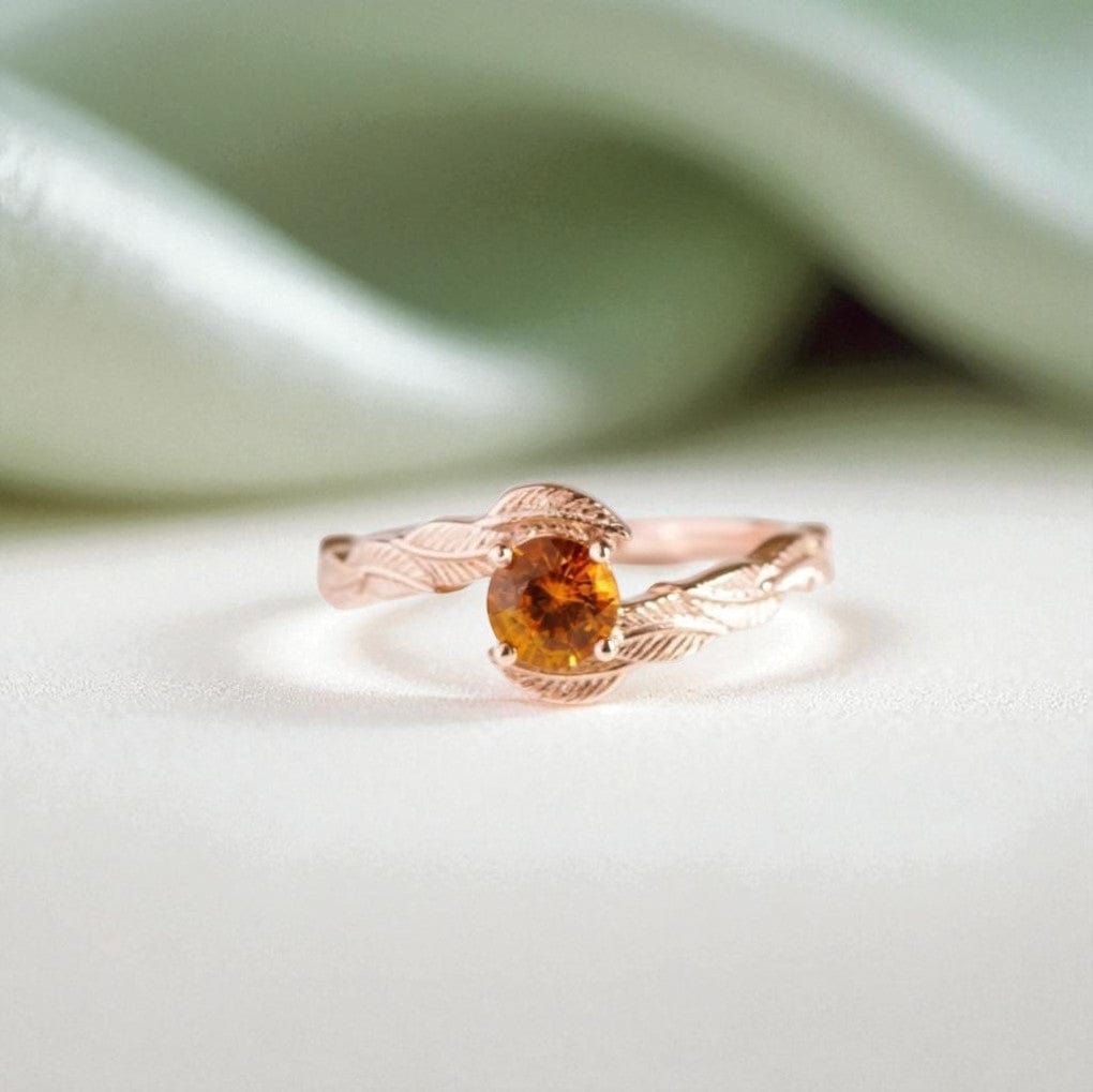 Orange Sapphire Leaf Engagement Ring - Main Image