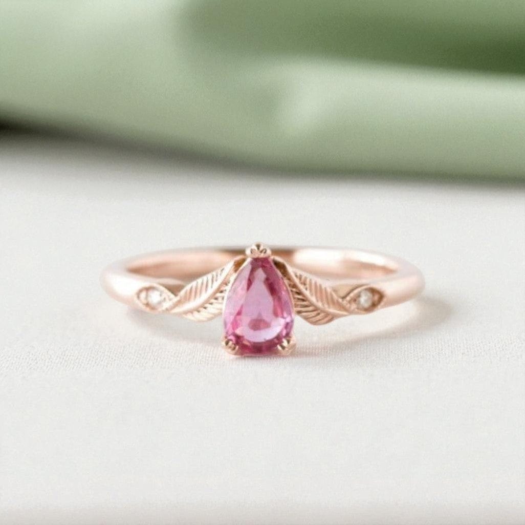 Pink Sapphire Leaf Engagement Ring
