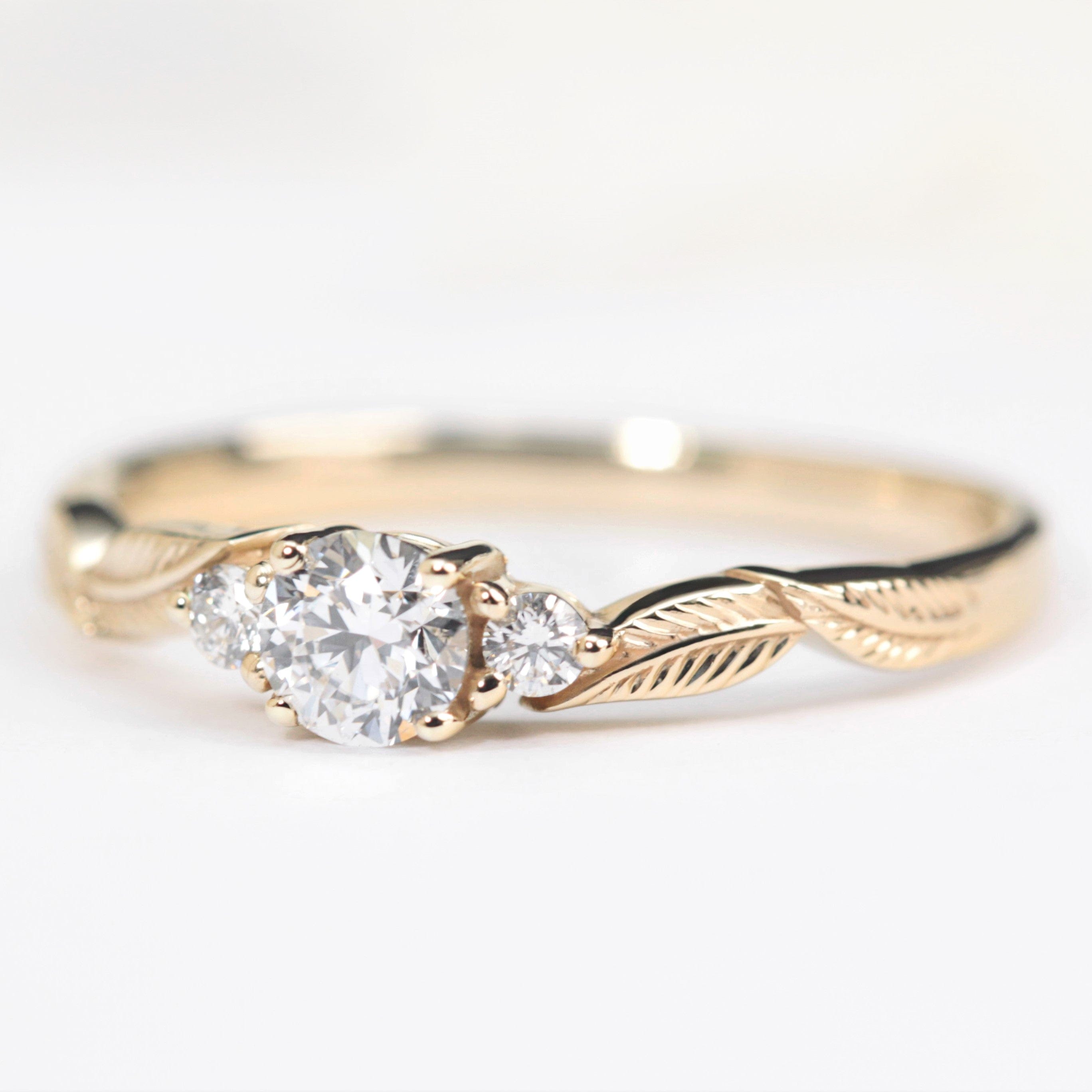 Three Diamond Leaf Engagement Ring - Vinny & Charles
