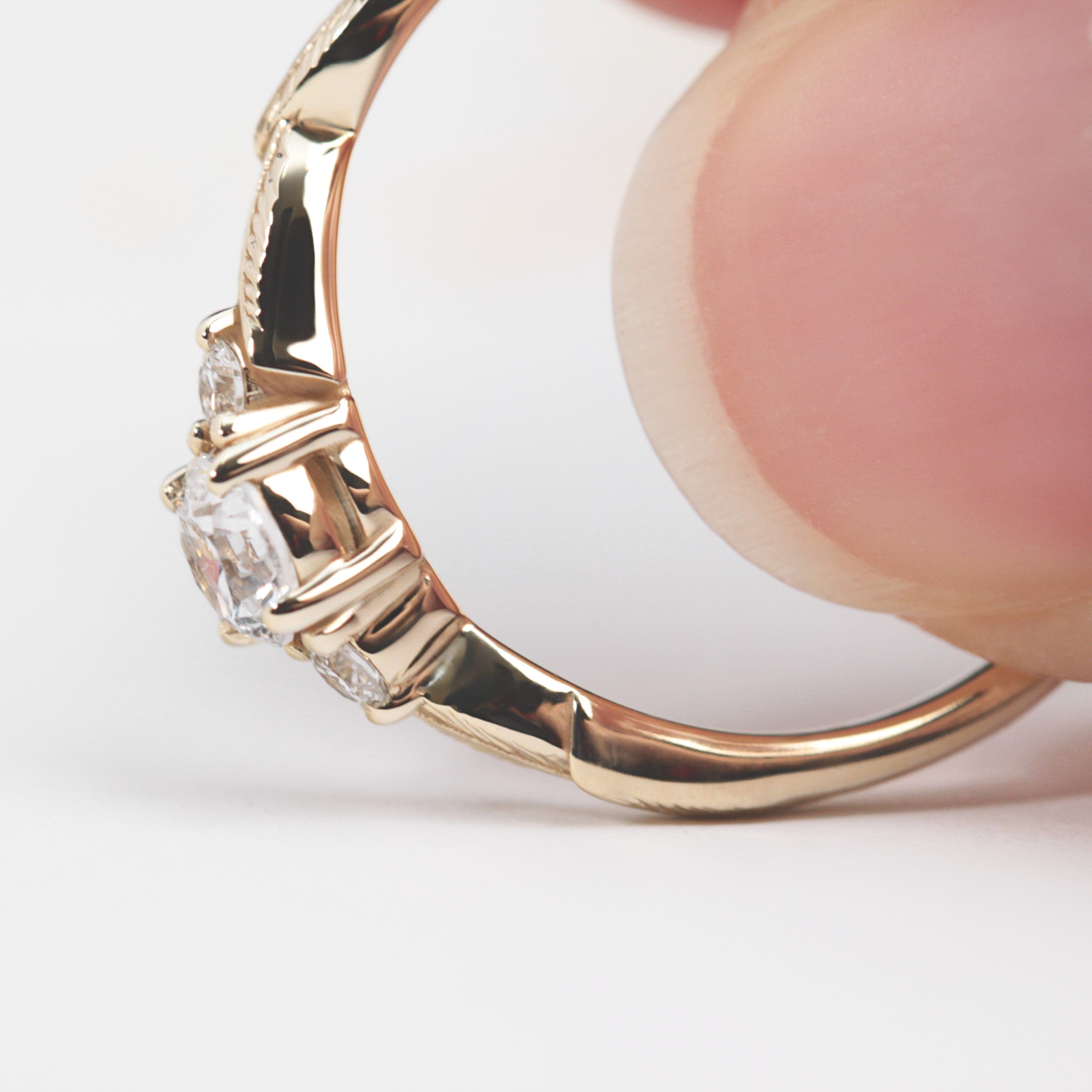 Three Diamond Leaf Engagement Ring - Vinny & Charles