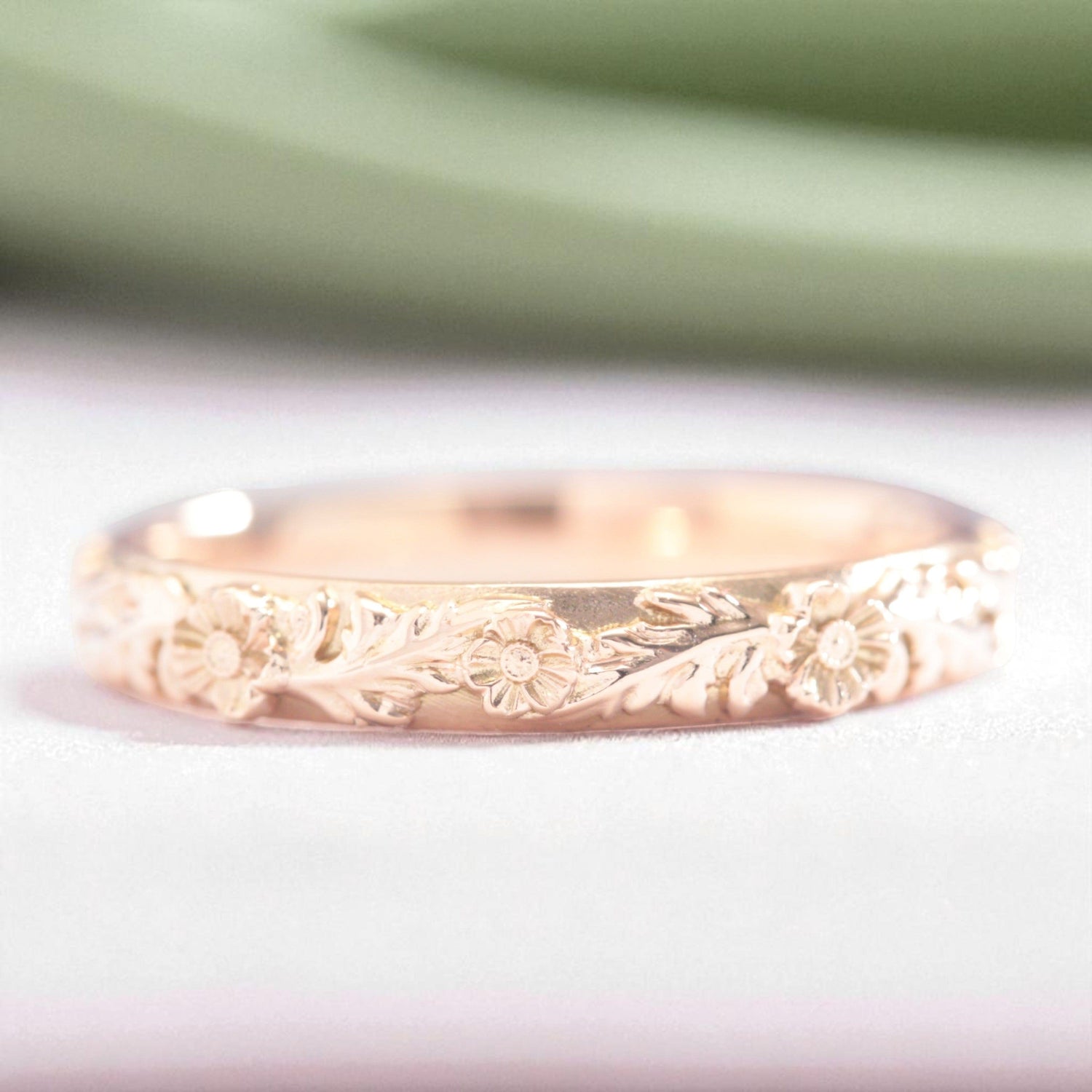 trio poppy flower leaf wedding ring