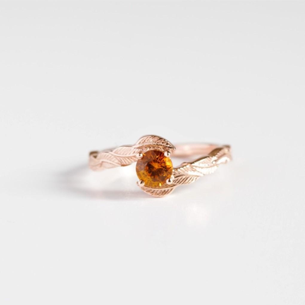 Orange Sapphire Leaf Engagement Ring - Vinny & Charles