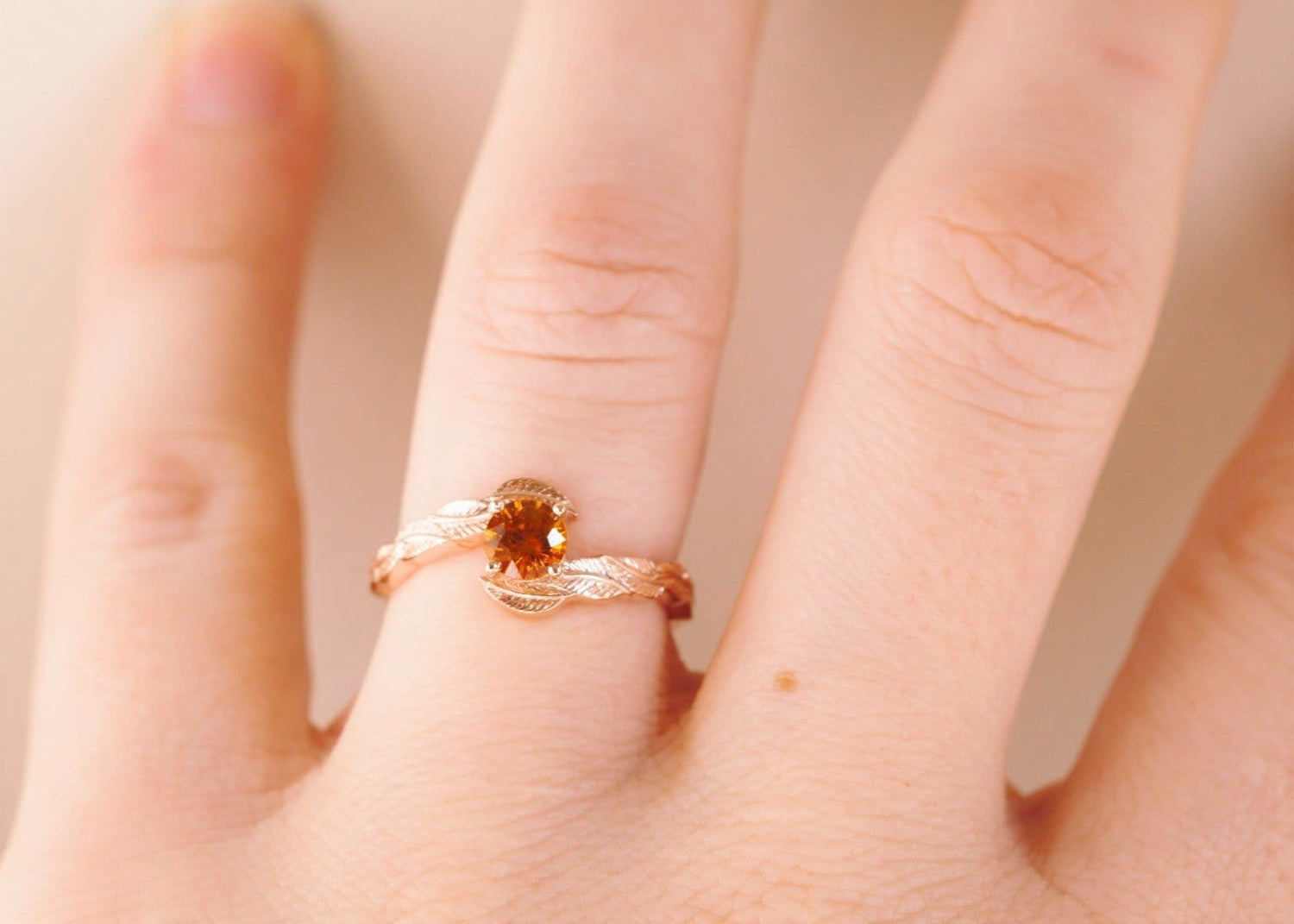 Orange Sapphire Leaf Engagement Ring - Vinny & Charles