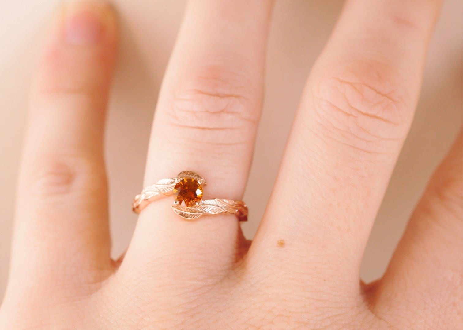 Orange Sapphire Leaf Engagement Ring - Vinny & Charles
