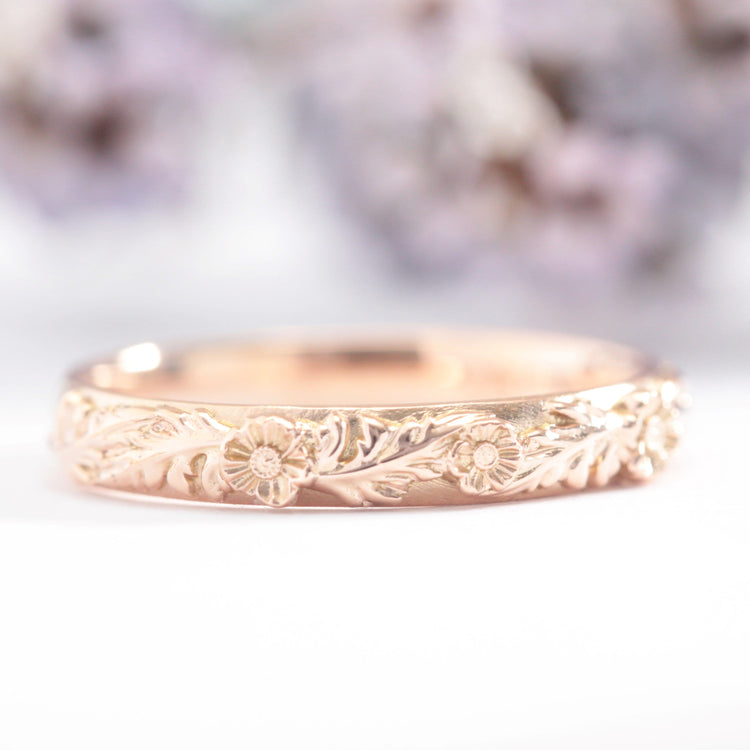 Trio Poppy Flower Leaf Wedding Band - Vinny & Charles