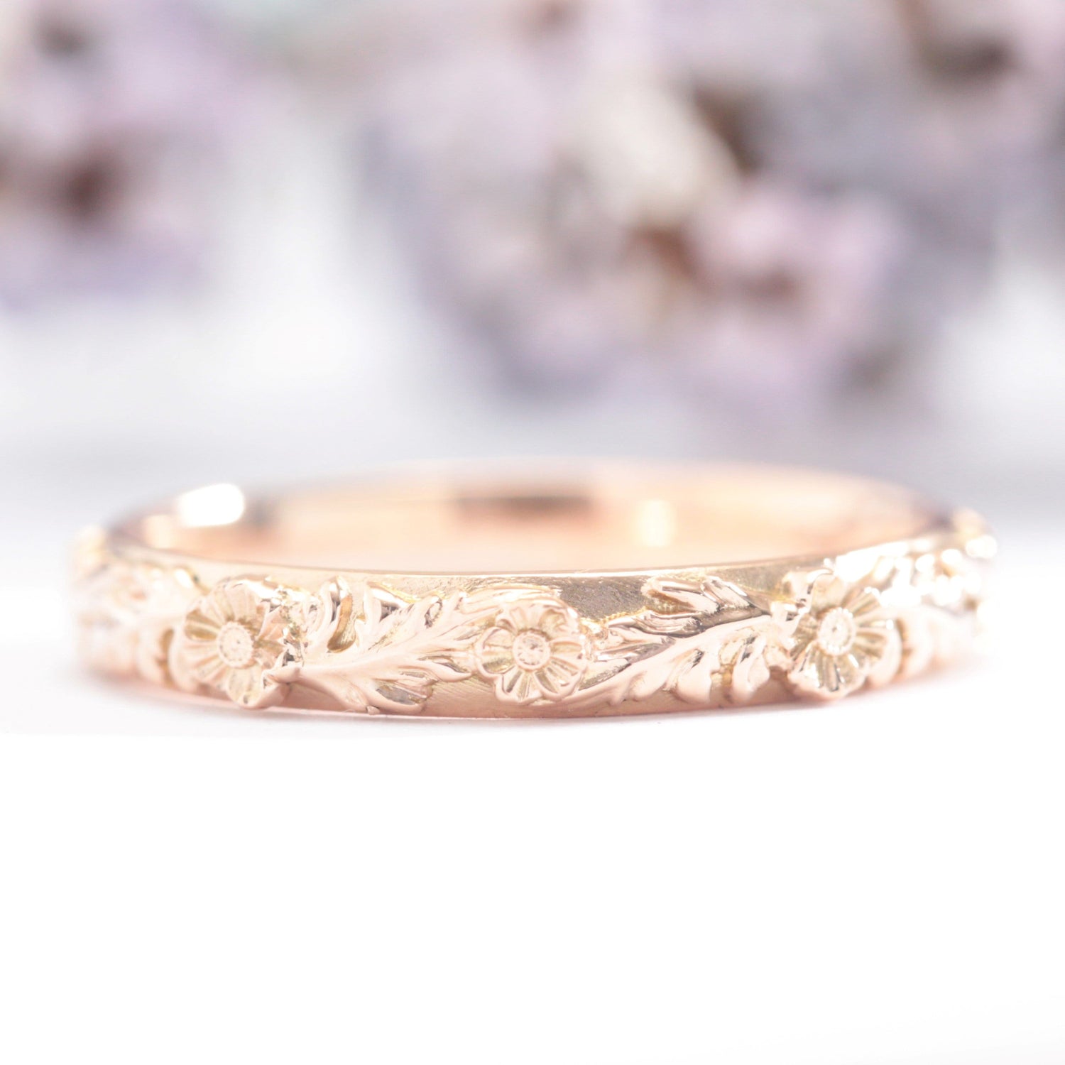 Trio Poppy Flower Leaf Wedding Band - Vinny & Charles