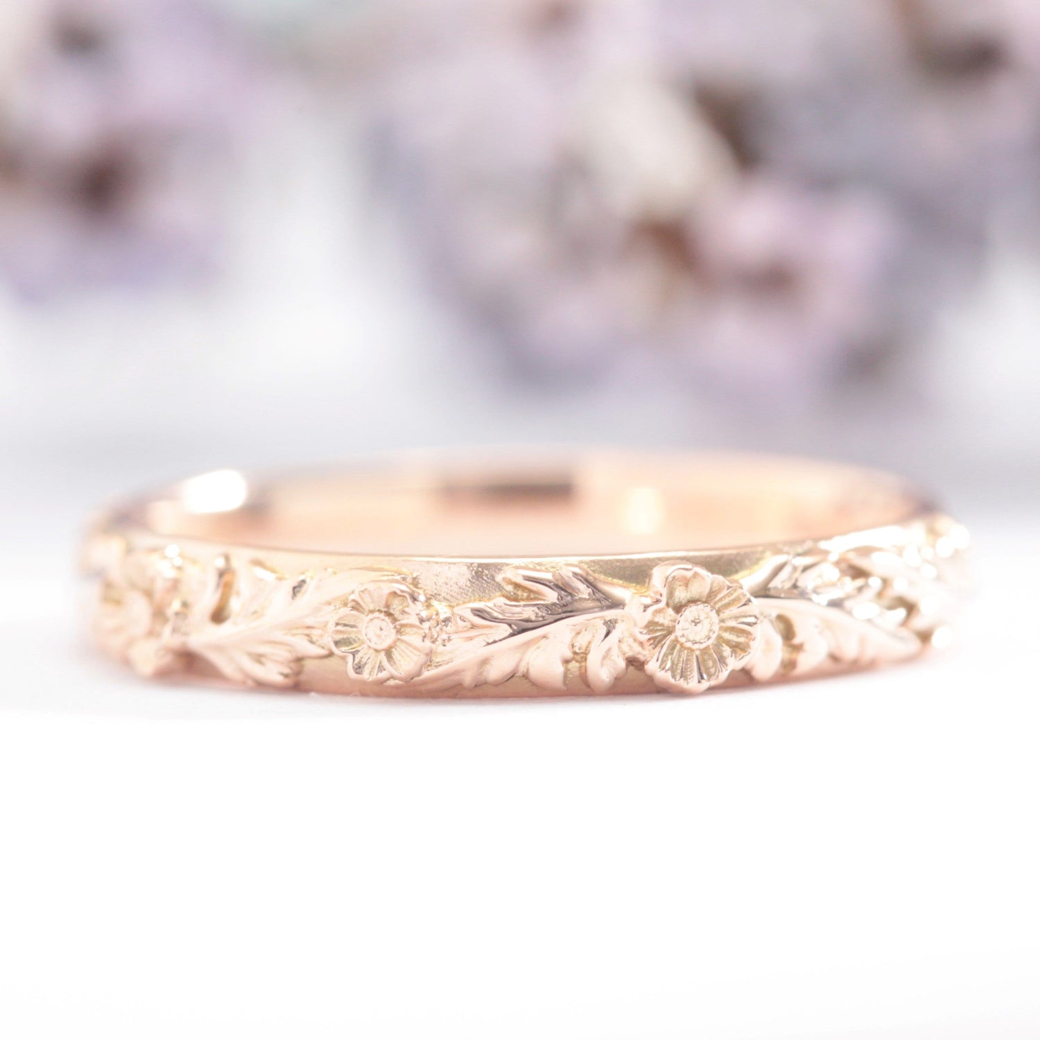 Trio Poppy Flower Leaf Wedding Band - Vinny & Charles