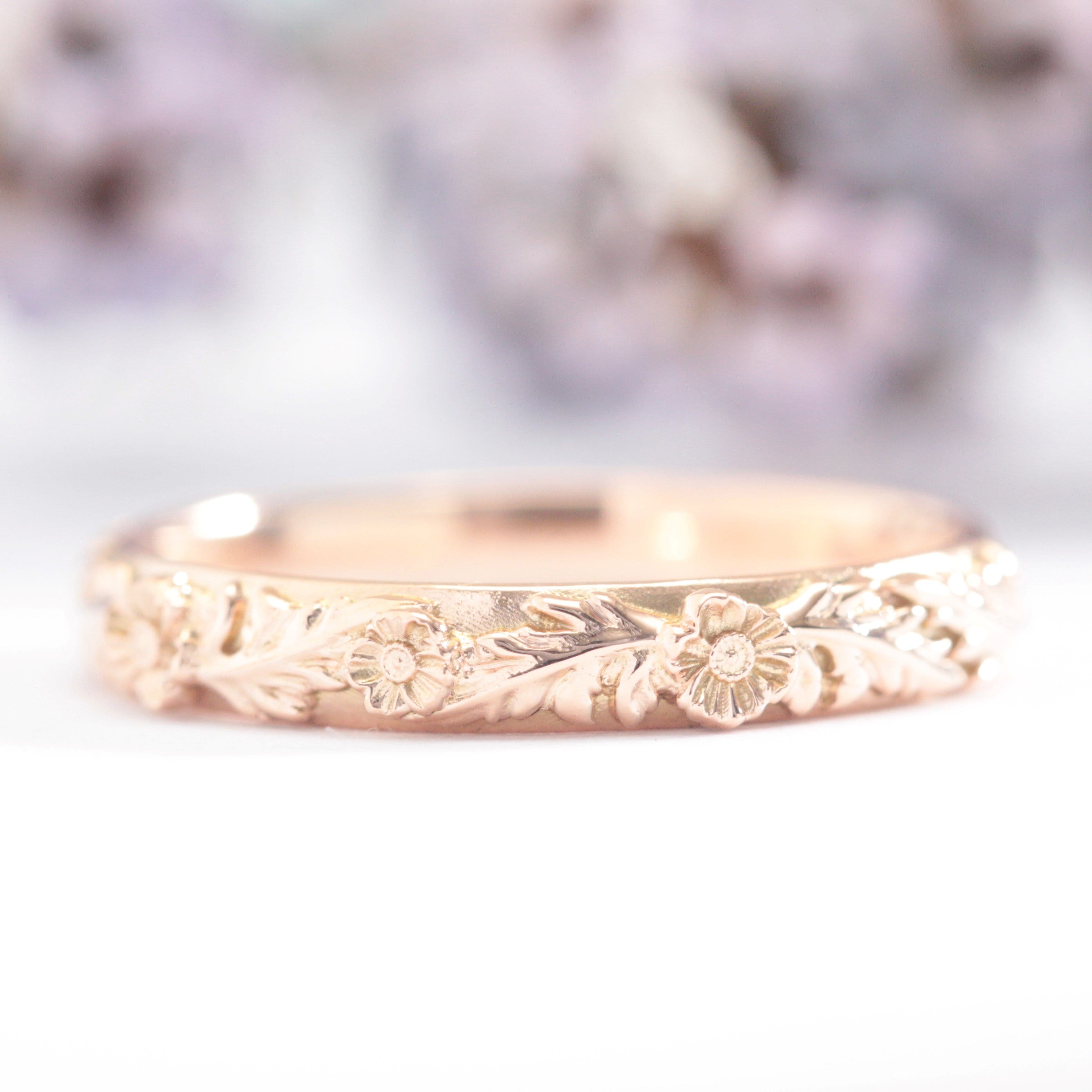 Trio Poppy Flower Leaf Wedding Band - Vinny & Charles