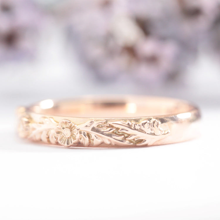 Trio Poppy Flower Leaf Wedding Band - Vinny & Charles