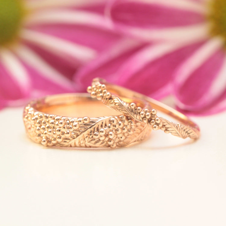 Wide Wattle Leaf Wedding Ring - Vinny & Charles