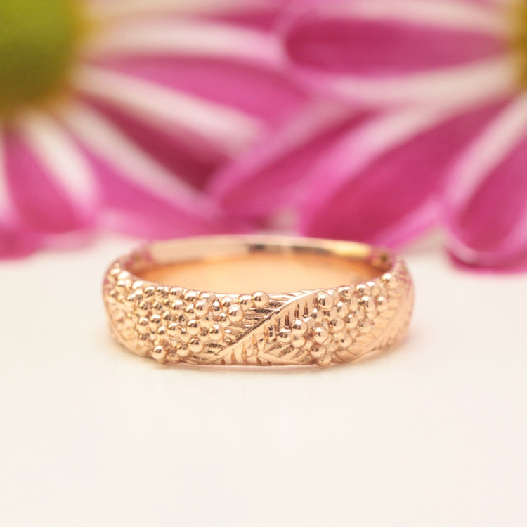 Wide Wattle Leaf Wedding Ring - Vinny & Charles