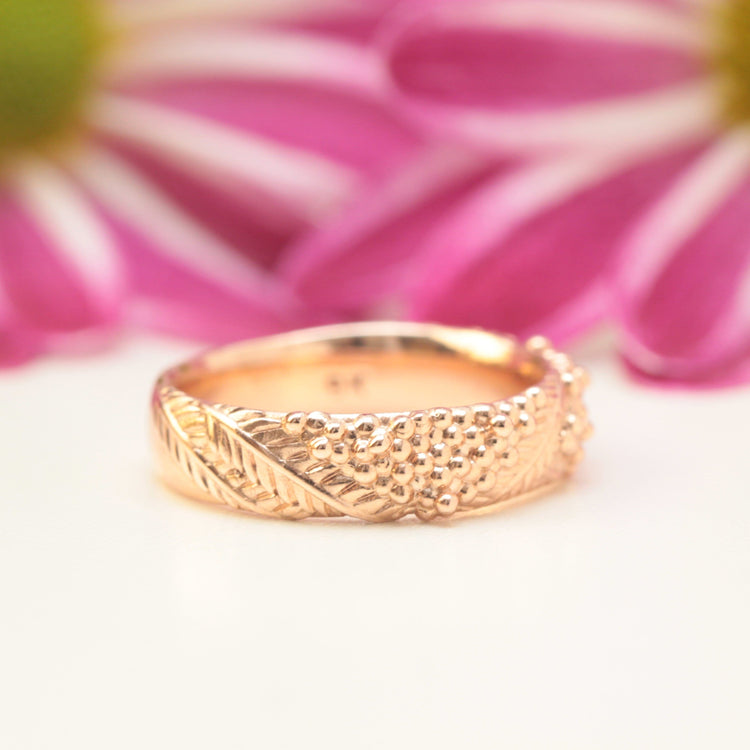 Wide Wattle Leaf Wedding Ring - Vinny & Charles