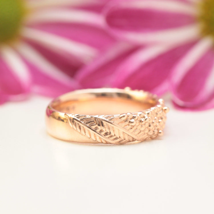 Wide Wattle Leaf Wedding Ring - Vinny & Charles