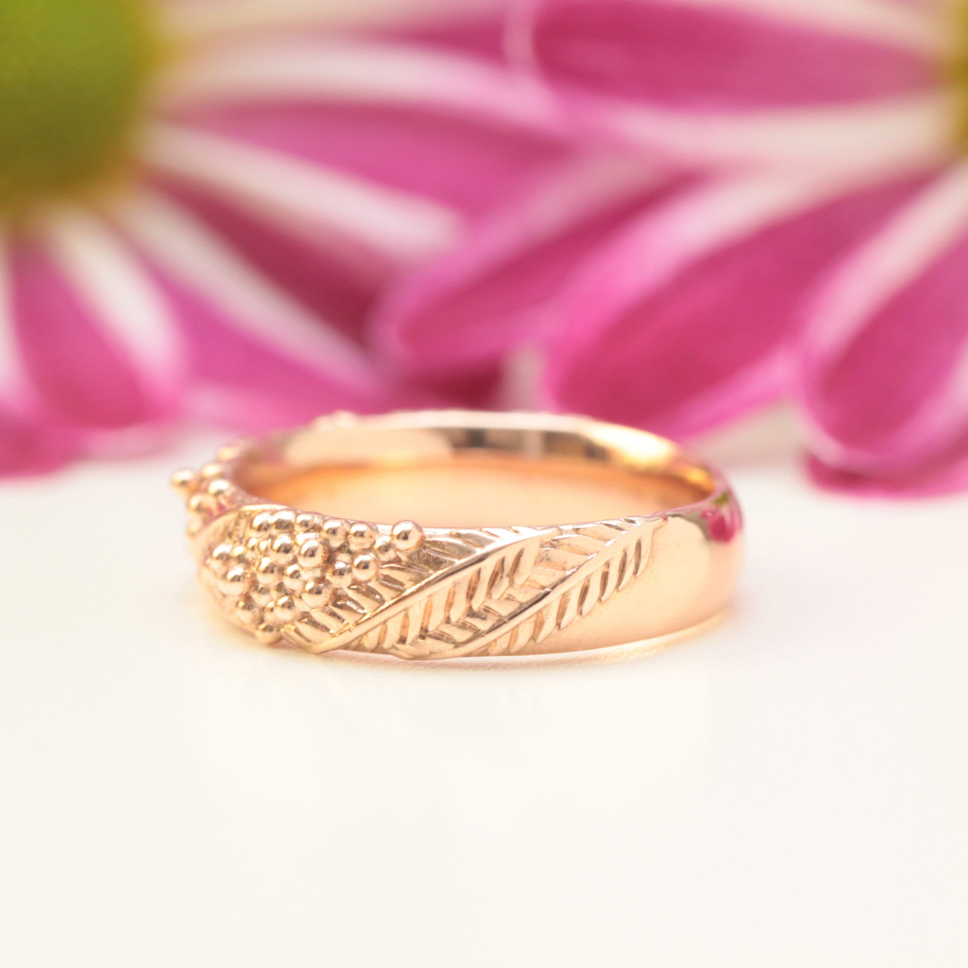 Wide Wattle Leaf Wedding Ring - Vinny & Charles