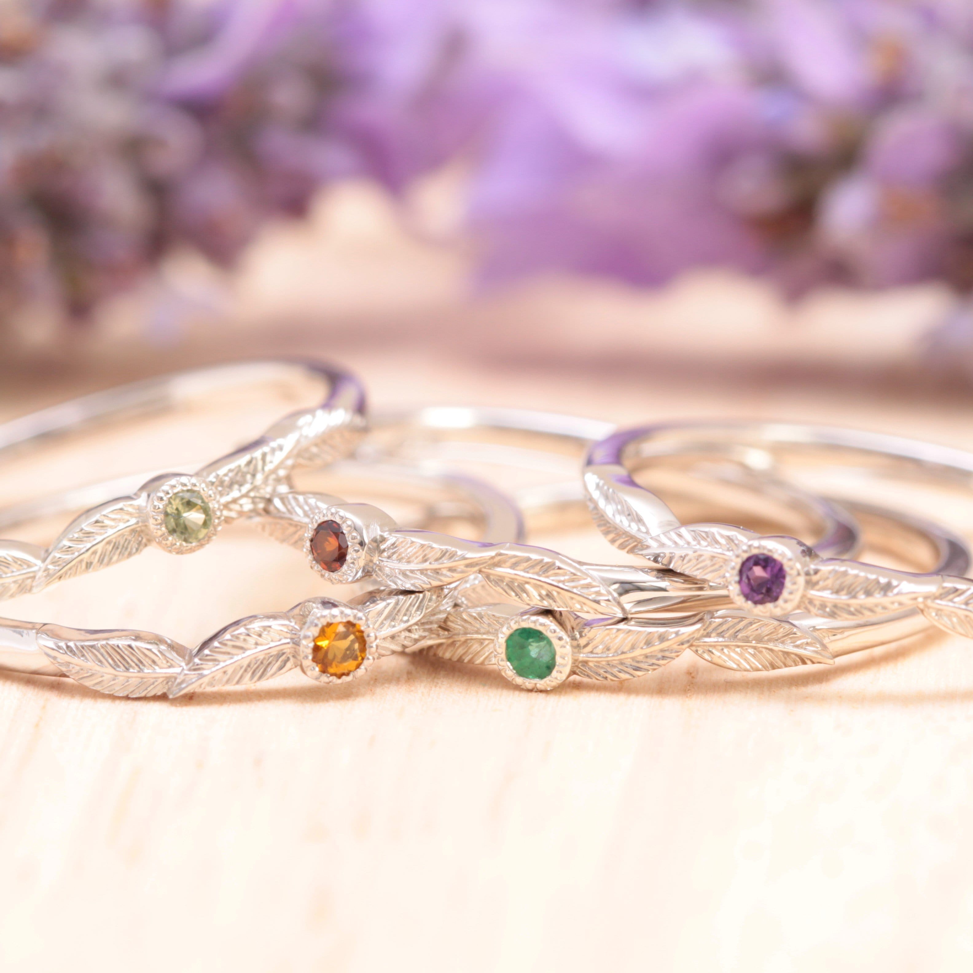 Diamond Birthstone Leaf Ring - Vinny & Charles