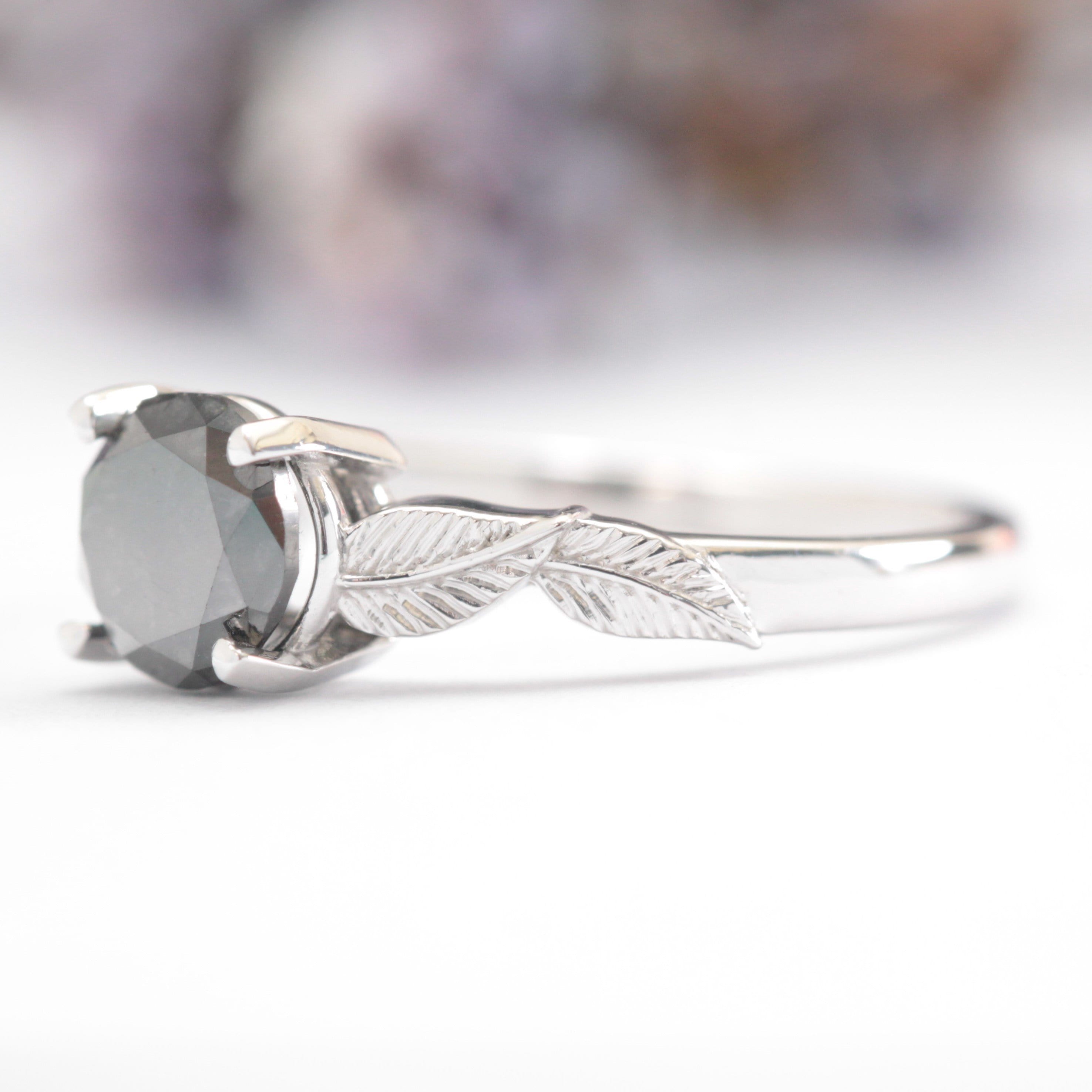Black Diamond Leaf Engagement Ring - Vinny & Charles