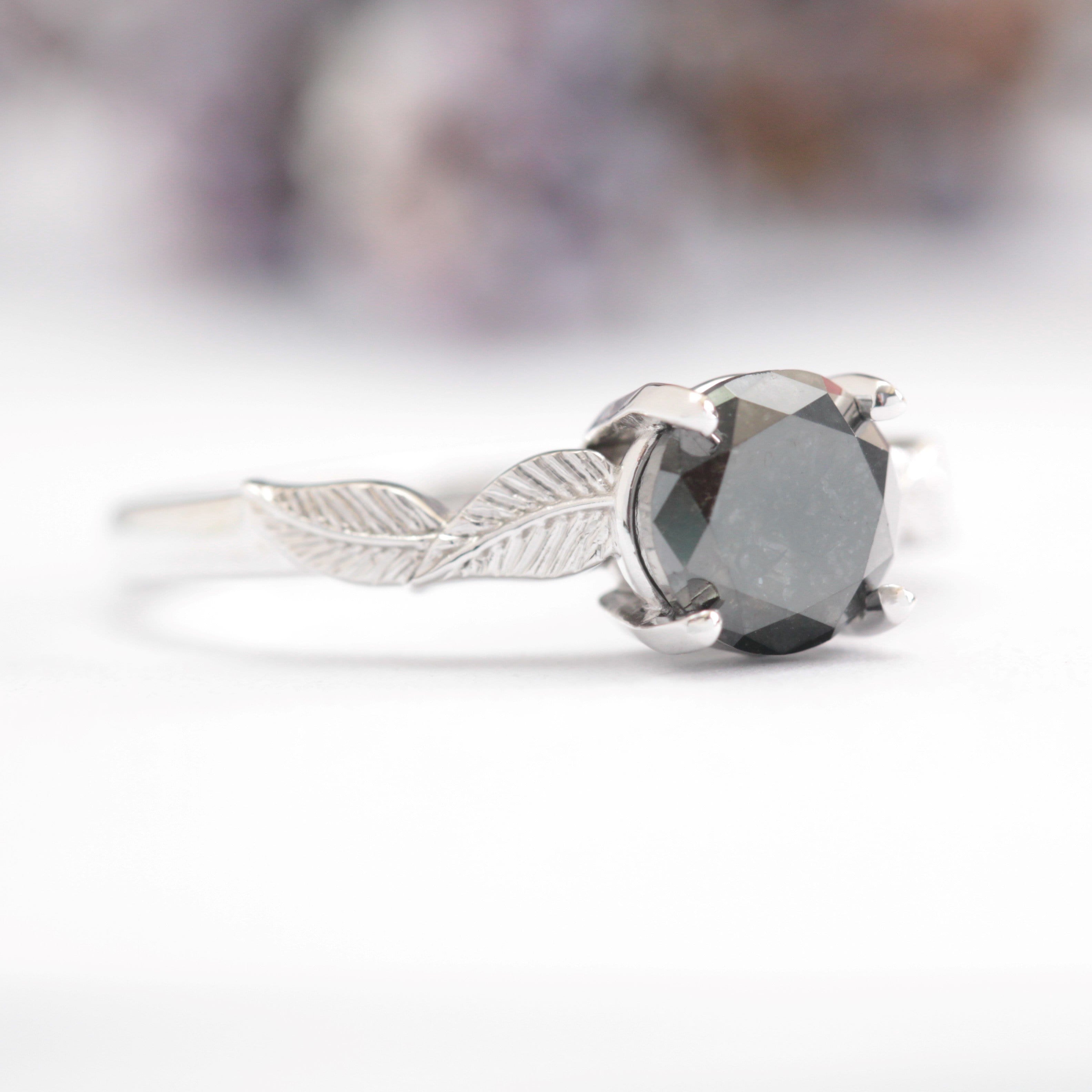 Black Diamond Leaf Engagement Ring - Vinny & Charles