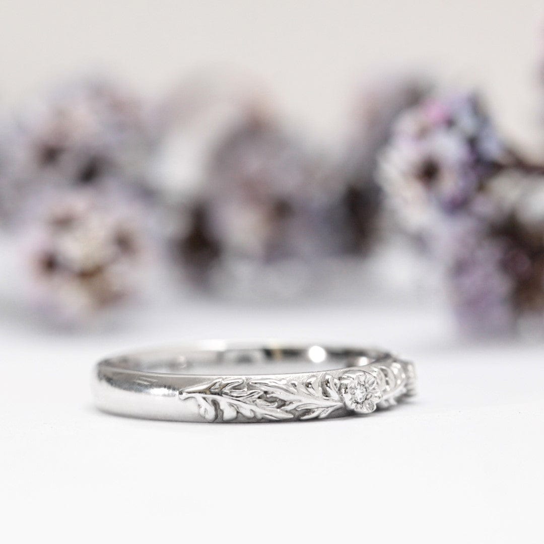 Diamond Trio Poppy Flower Leaf Wedding Band - Vinny & Charles