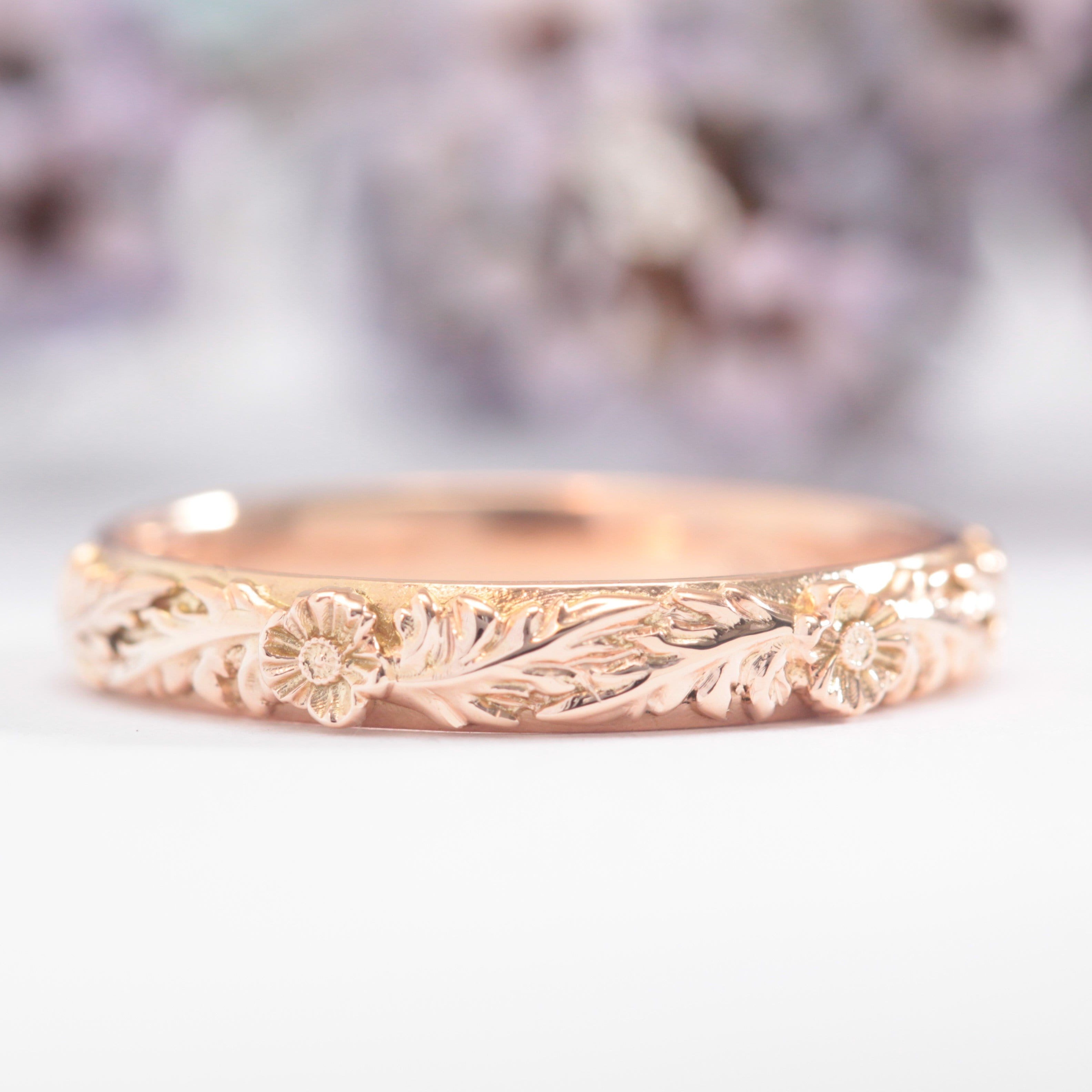 Duo Poppy Flower Leaf Wedding Band - Vinny & Charles