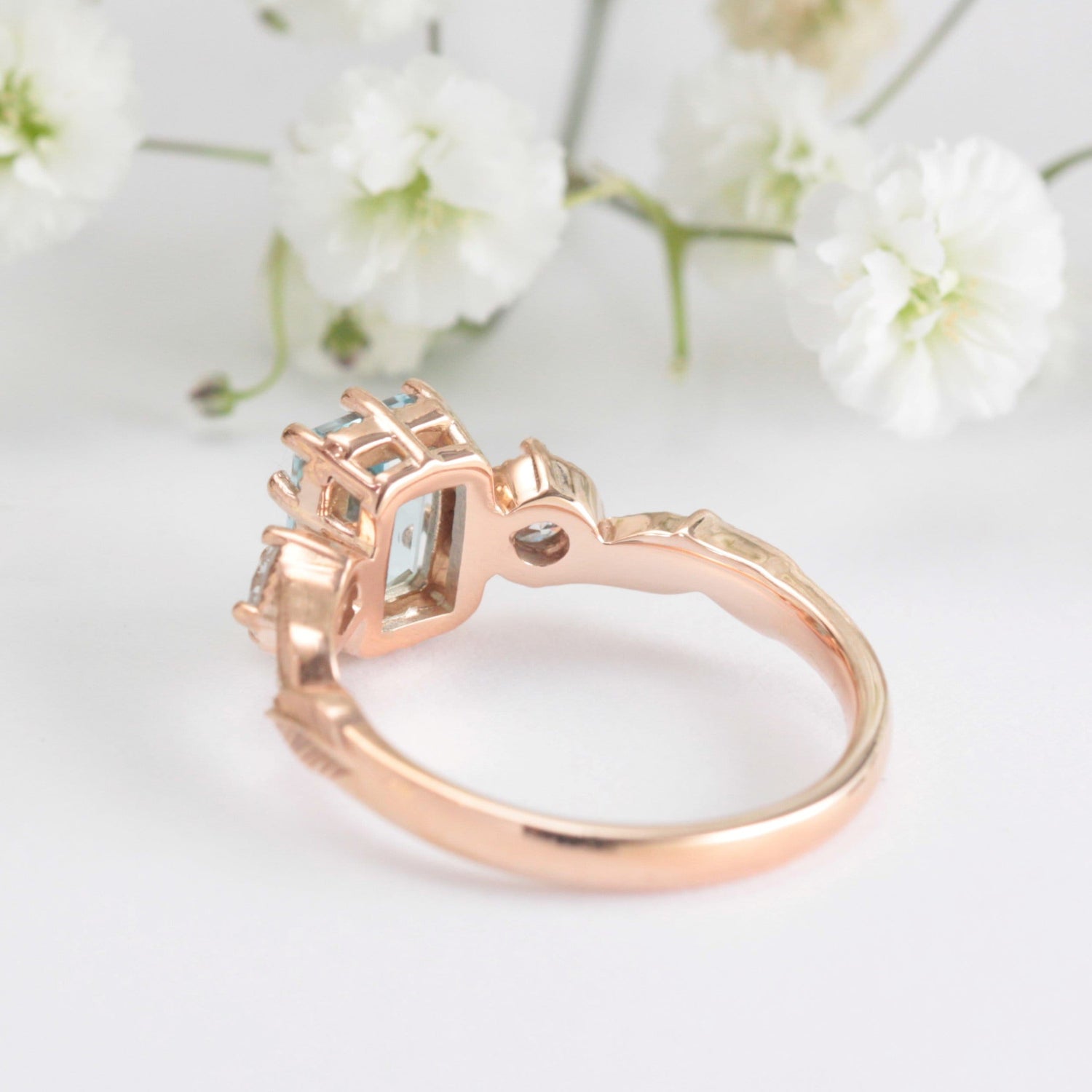 Emerald-cut Aquamarine Leaf Engagement Ring - Vinny & Charles