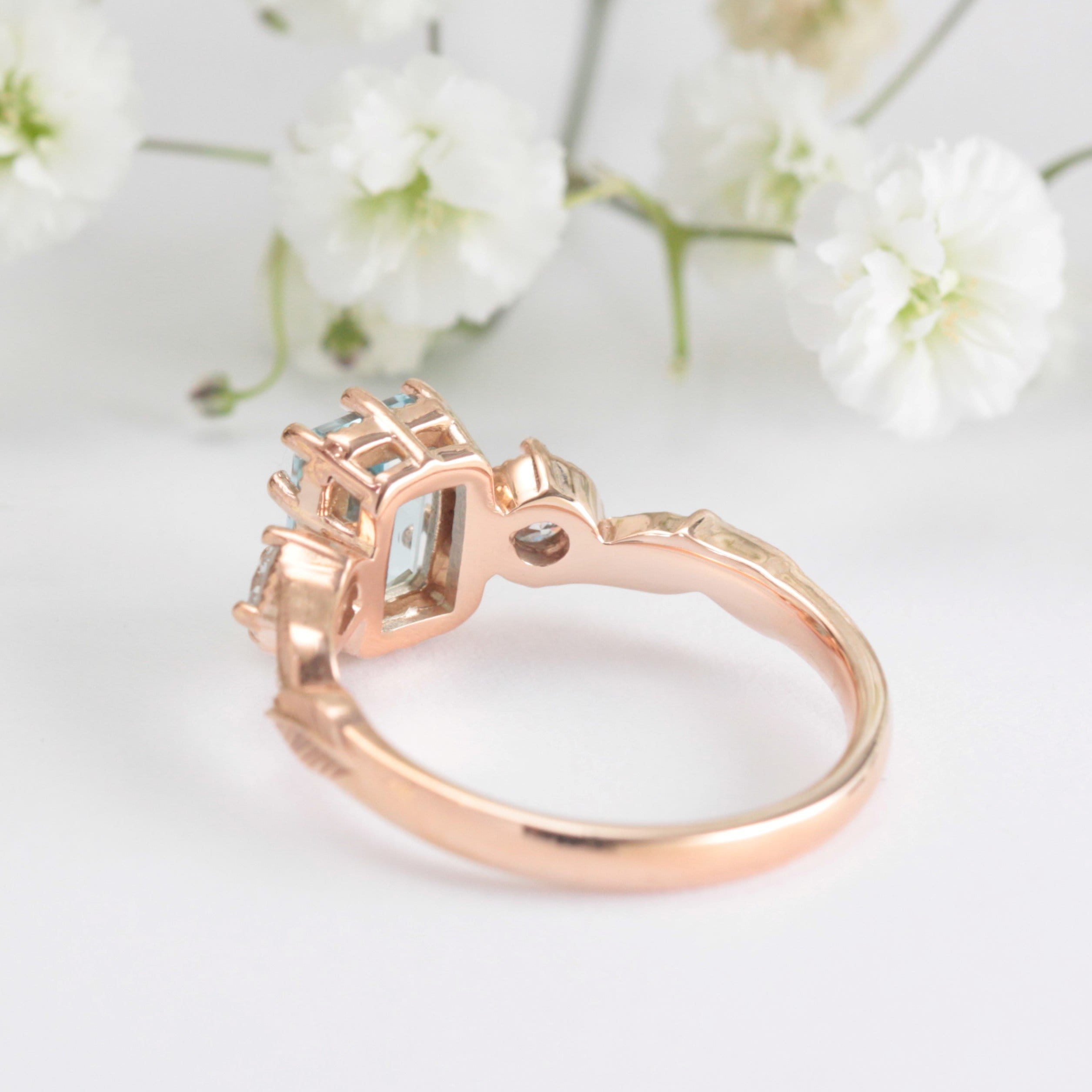 Emerald-cut Aquamarine Leaf Engagement Ring - Vinny & Charles