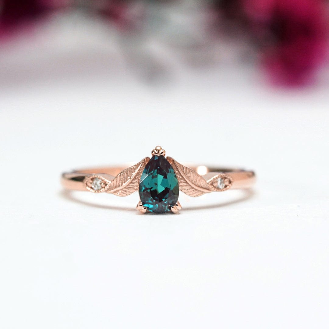 Pear Alexandrite Leaf Engagement Ring - Vinny & Charles