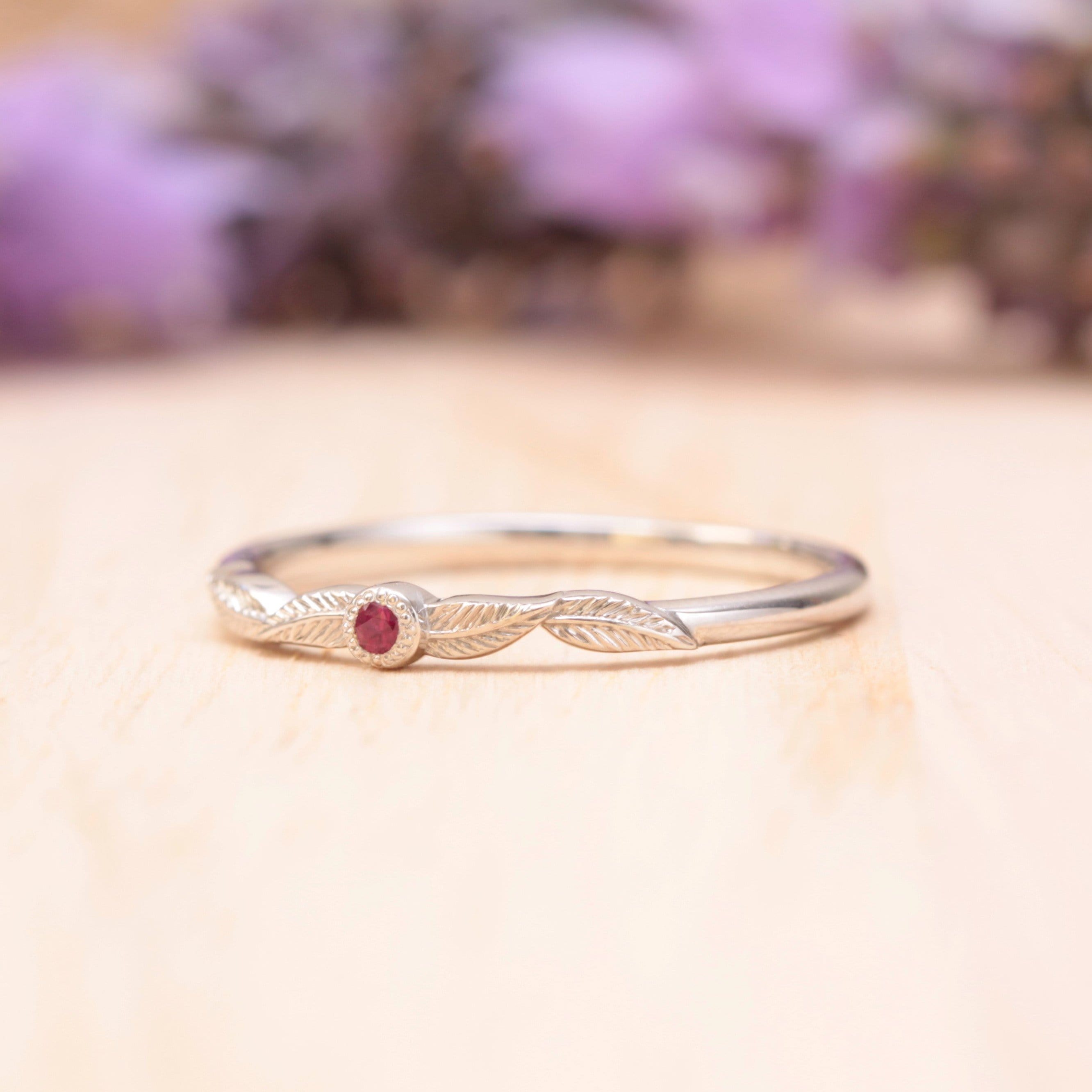 Pink Tourmaline Birthstone Leaf Ring