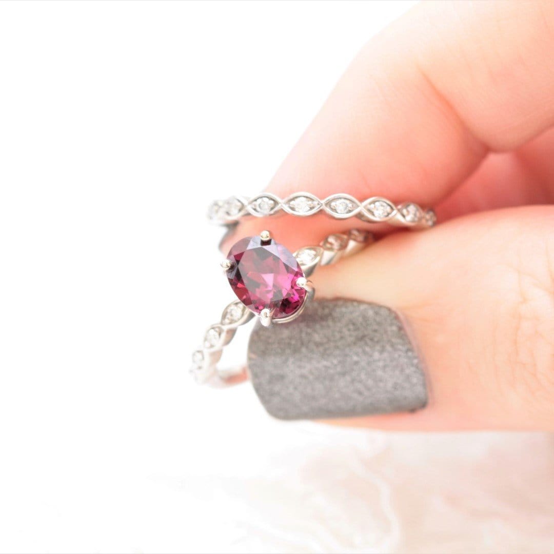 Rhodolite Garnet and Diamond Engagement Ring - Vinny & Charles