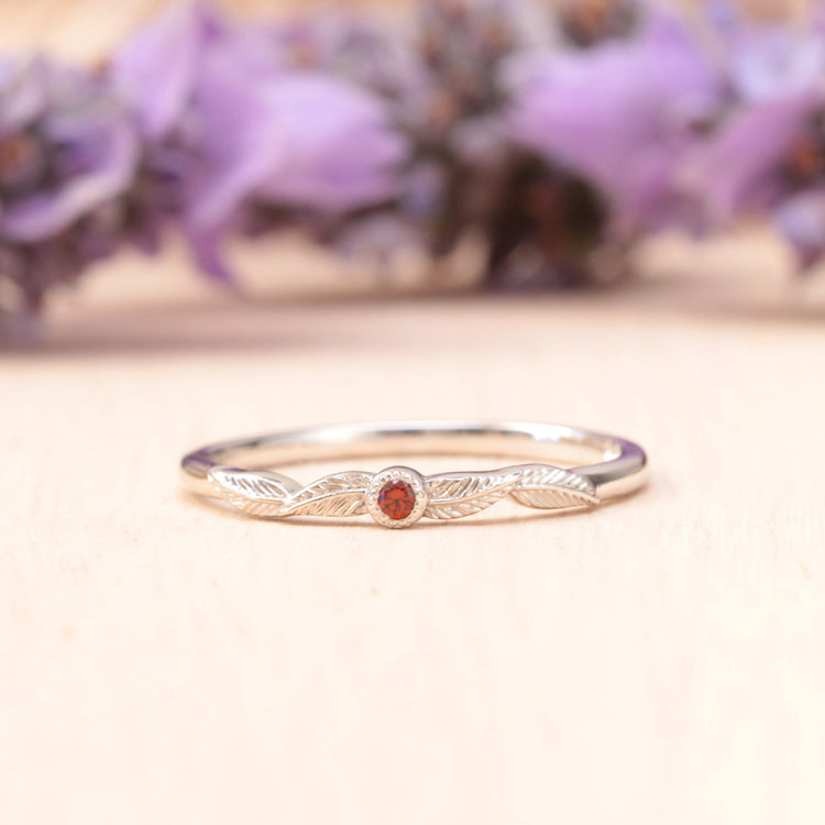 Ruby Birthstone Leaf Ring - Vinny & Charles