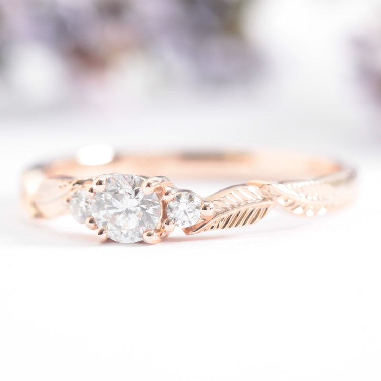 14k Gold Three Diamond Leaf Ring - Vinny & Charles