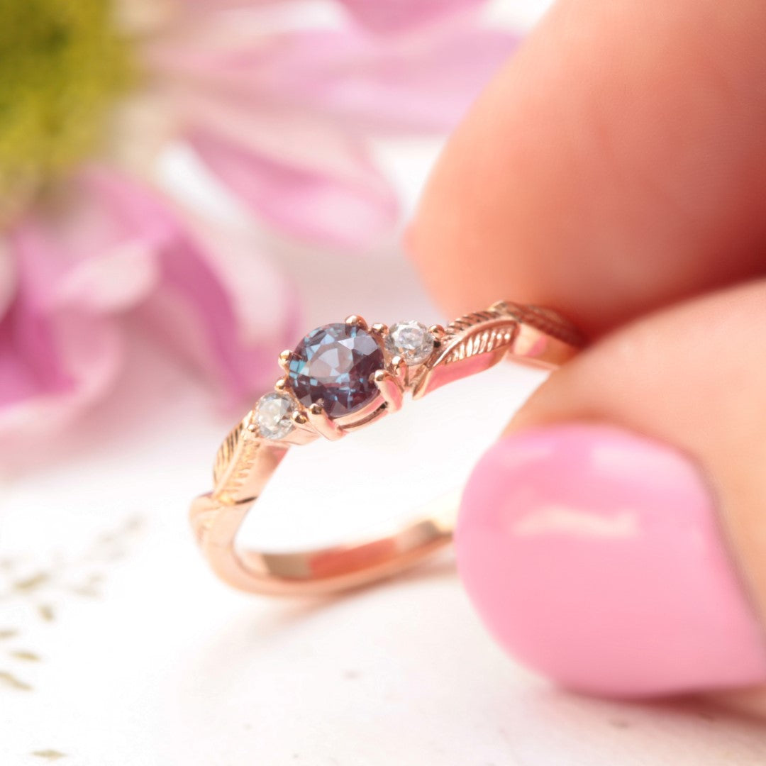 alexandrite leaf engagement ring