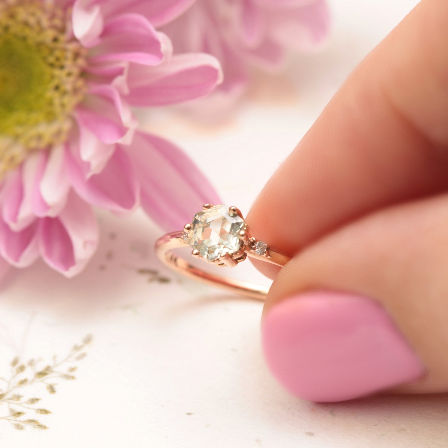 green amethyst engagement ring