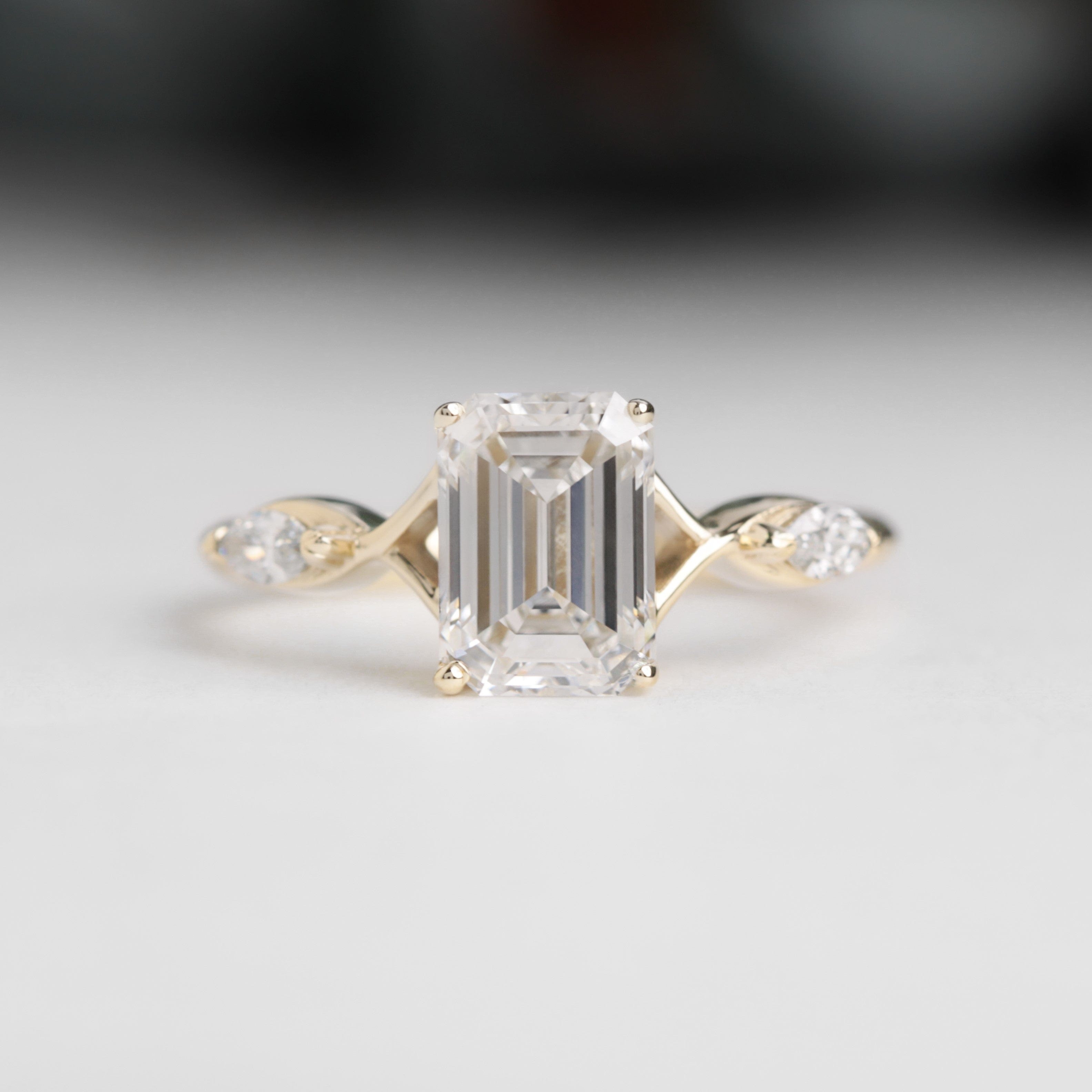 Emerald cut lab diamond engagement ring spellbound yellow gold