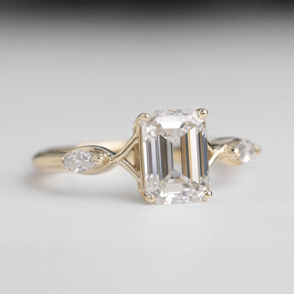 Emerald cut lab diamond engagement ring spellbound yellow gold