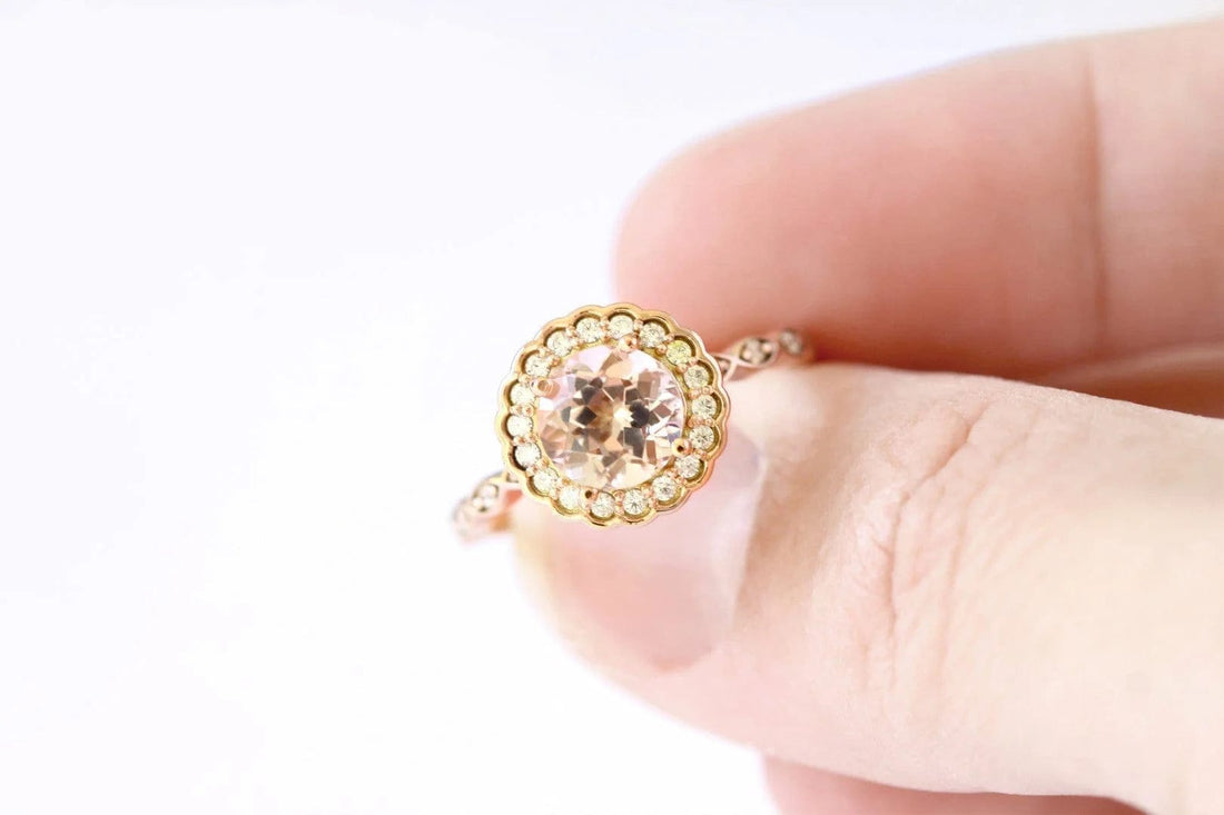 Morganite Halo Engagement Ring