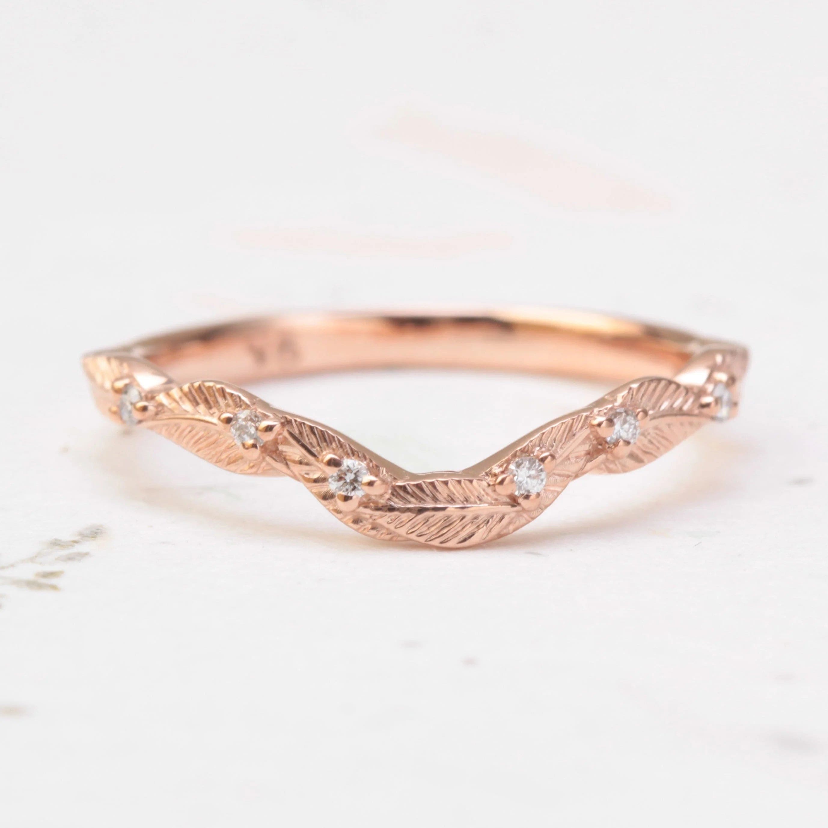 Curved Diamond Leaf Wedding Ring