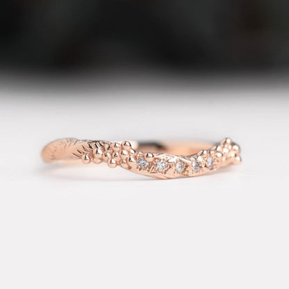 curved diamond wattle wedding ring rose gold