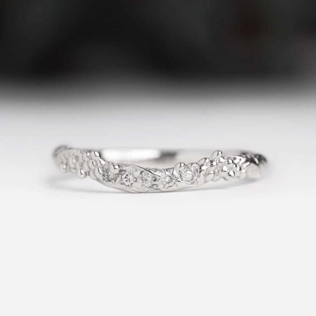 curved diamond wattle wedding ring white gold