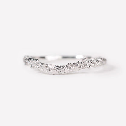 curved wattle leaf wedding ring white gold