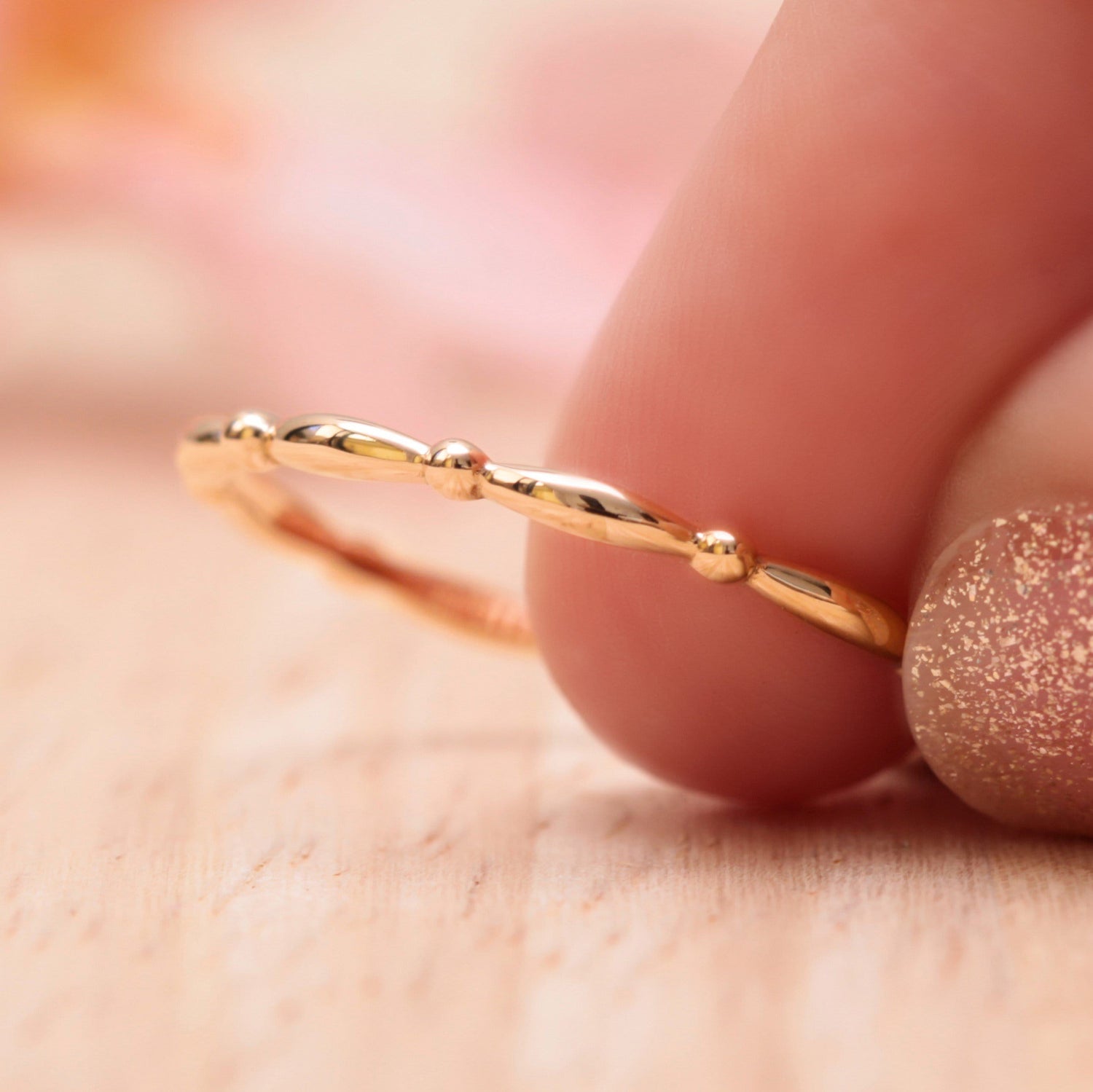 beaded stacking ring yellow gold