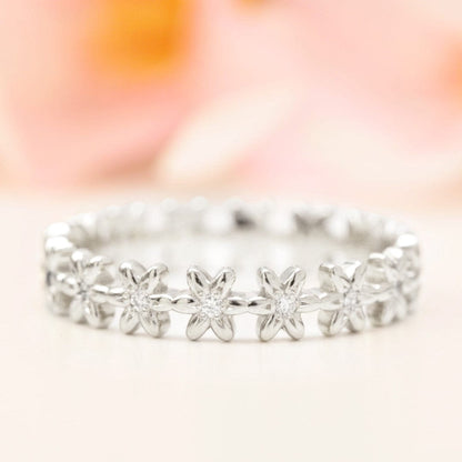 diamond eternity flower daisy wedding band