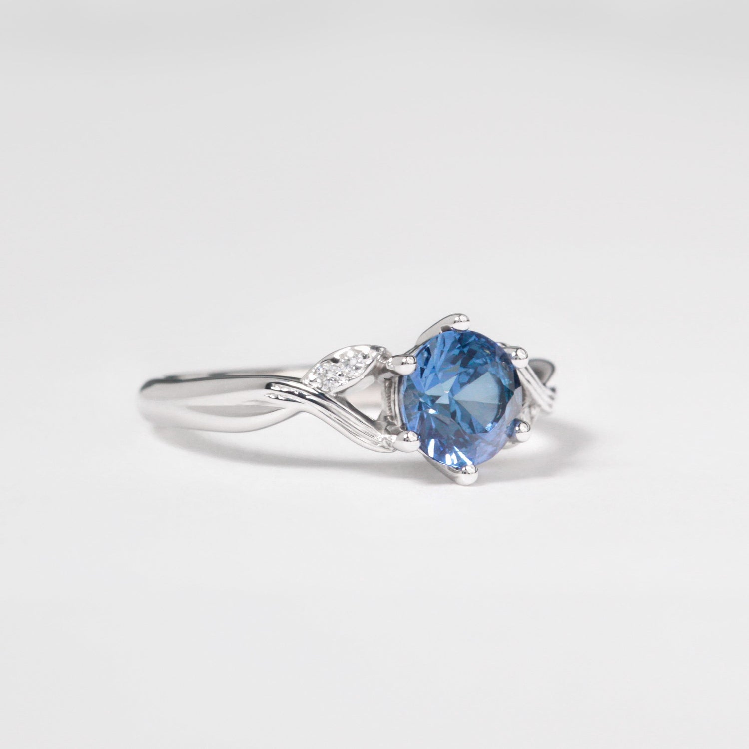 blue sapphire elvish engagement ring white gold