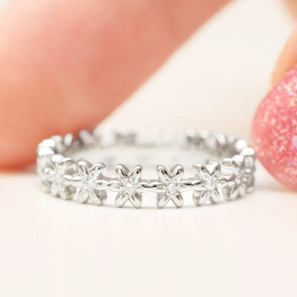 diamond eternity flower daisy wedding band