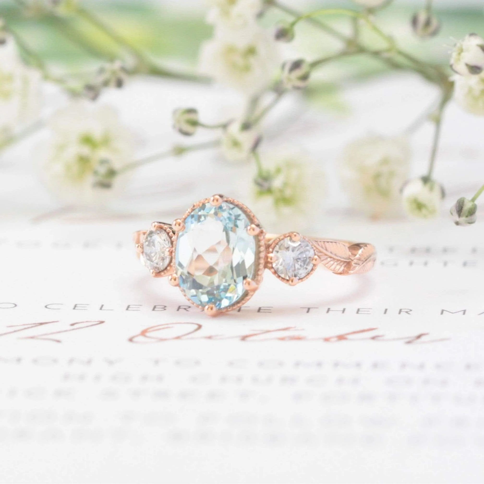 Aquamarine Leaf Engagement Ring