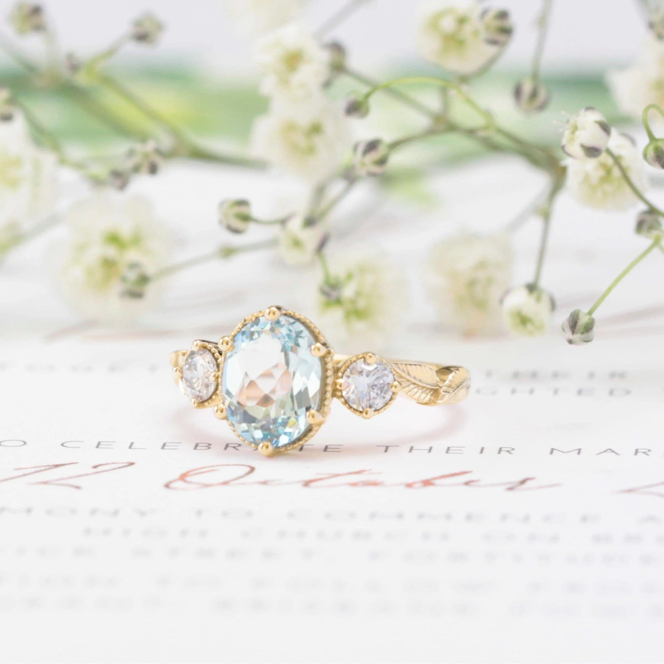 Aquamarine Leaf Engagement Ring