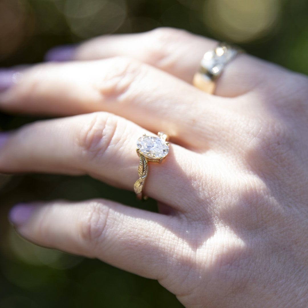 Oval Diamond Leaf Engagement Ring