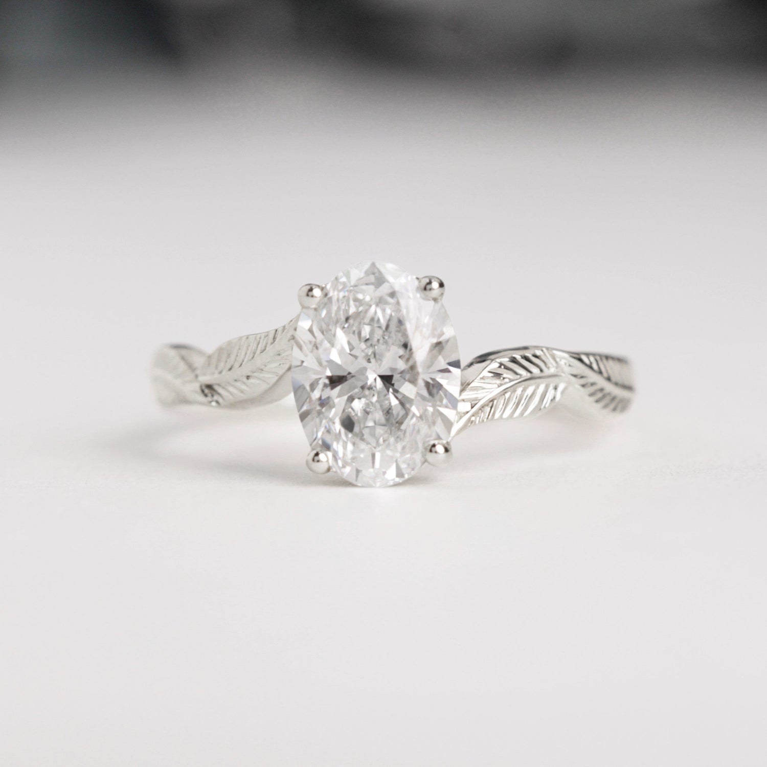 Oval Diamond Leaf Engagement Ring - Main Image